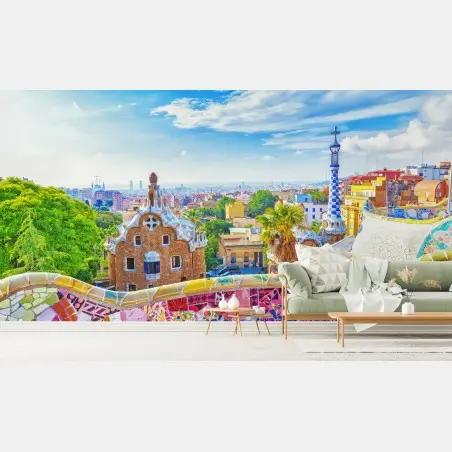 Fotomural vistas coloridas desde Parque Güell, Barcelona – Pixers®