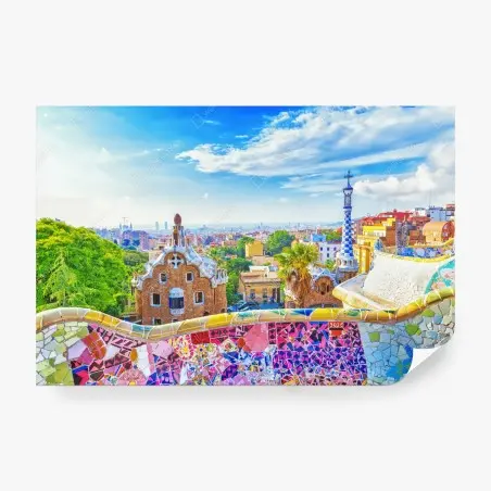 Fotomural vistas coloridas desde Parque Güell, Barcelona – Pixers®