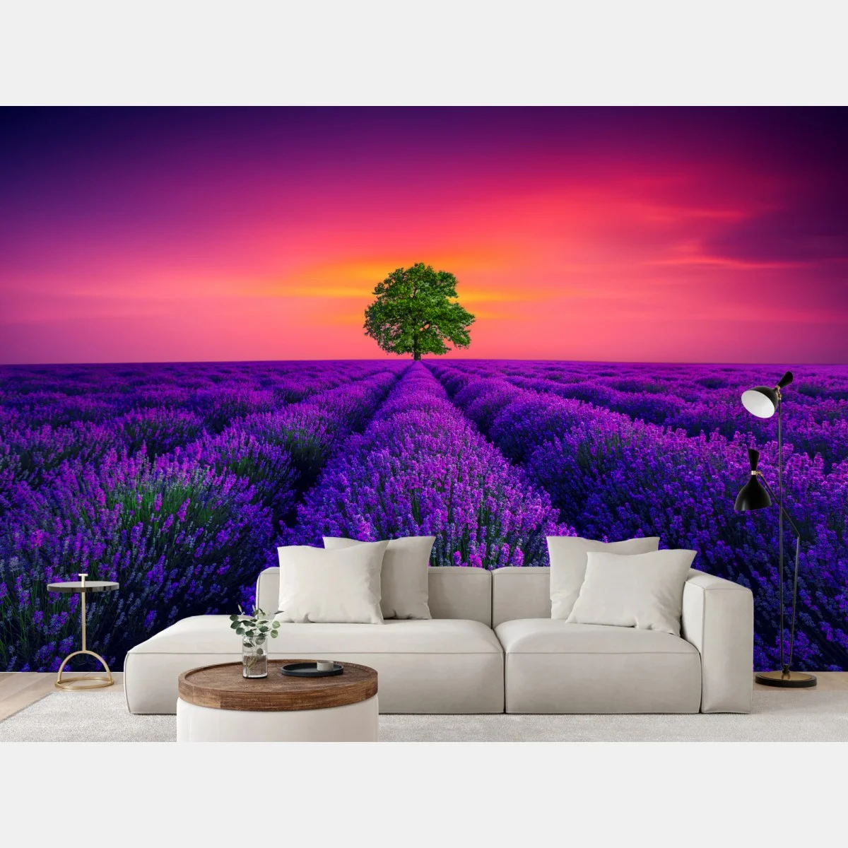 Fotomural árbol solitario entre campos de lavanda al atardecer – Pixers® Fotomural árbol solitario entre campos de lavanda al atardecer – Pixers®