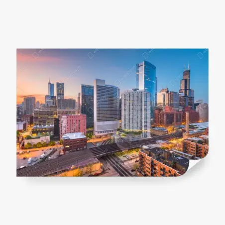 Fotomural atardecer sobre el skyline de Chicago – Pixers®
