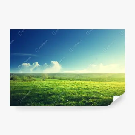Fotomural pradera al atardecer: paisaje sereno de primavera – Pixers®