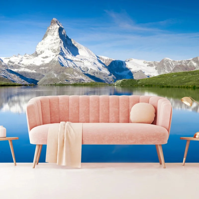 Fotomural reflejo de pico nevado en lago alpino