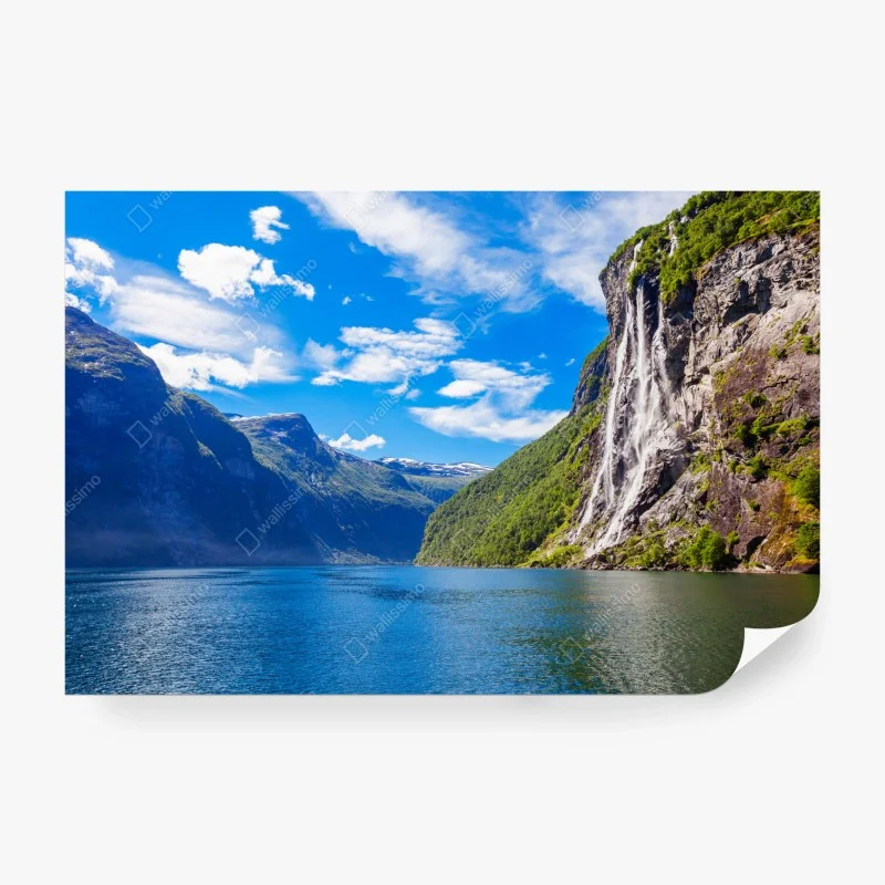 Fotomural impresión panorámica de la cascada Las Siete Hermanas en Geiranger