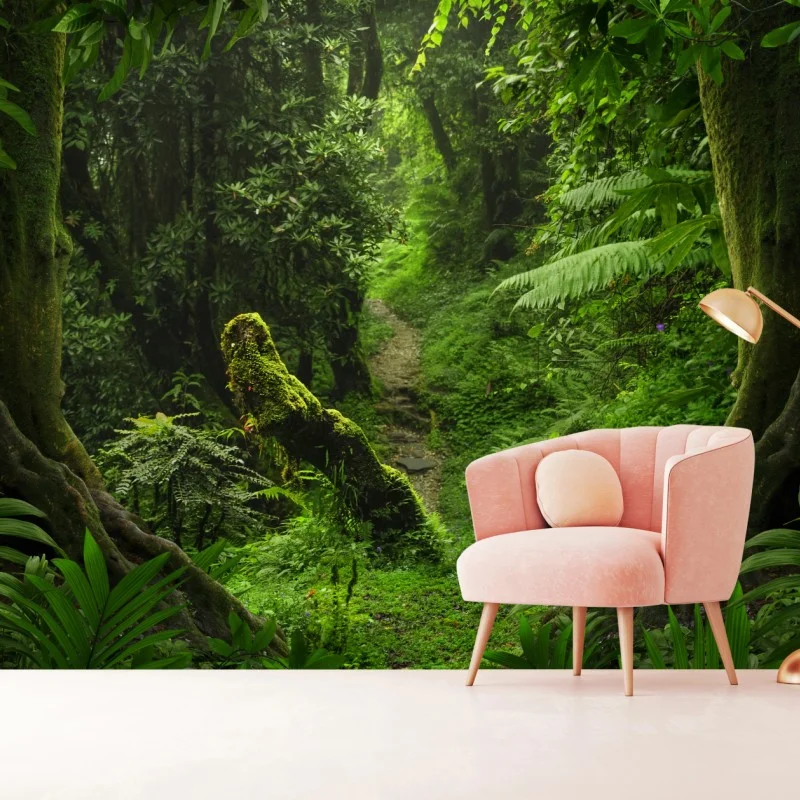 Fotomural bosque encantado: sendero entre musgo y helechos