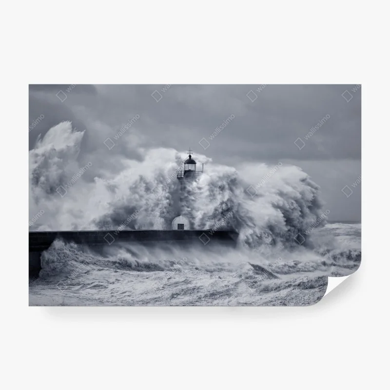 Fotomural faro en la boca del Duero rodeado de olas