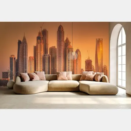 Fotomural panorama de rascacielos de Dubai al atardecer – Pixers®