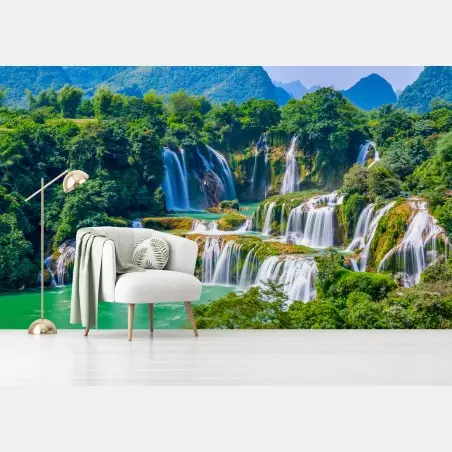 Fotomural oasis de cascadas en tonos esmeralda – Pixers®
