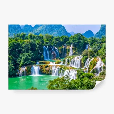 Fotomural oasis de cascadas en tonos esmeralda – Pixers®