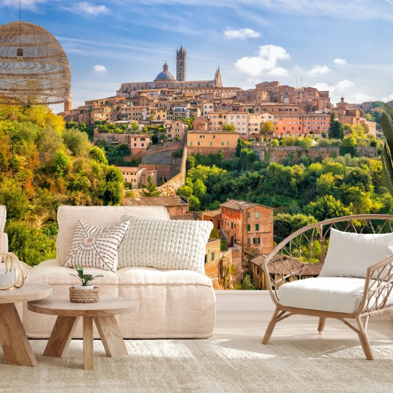 Fotomural panorama urbano de Siena bajo cielo azul