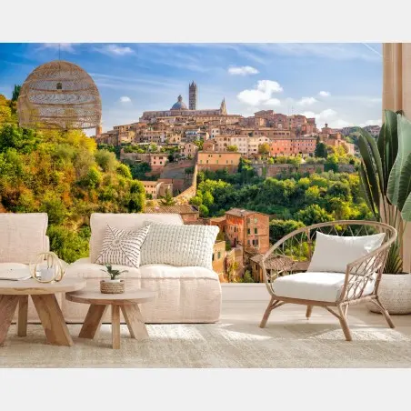 Fotomural panorama urbano de Siena bajo cielo azul – Pixers®
