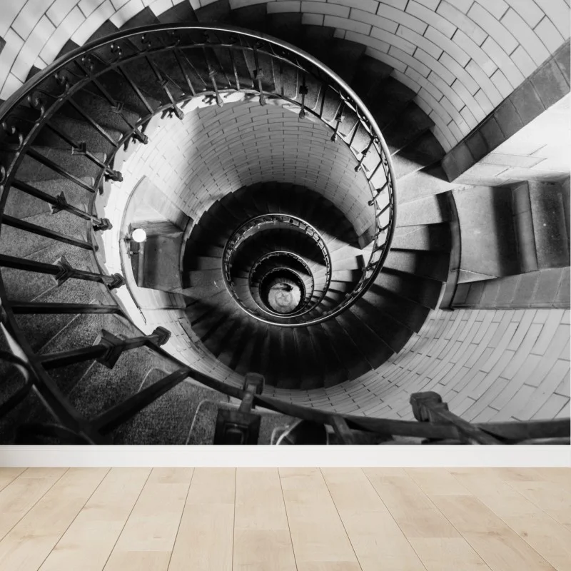 Fotomural escalera en espiral en blanco y negro