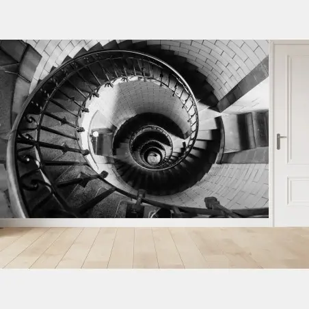Fotomural escalera en espiral en blanco y negro – Pixers®