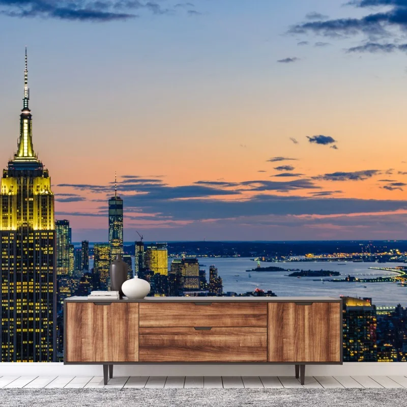 Fotomural puesta de sol en Nueva York con Empire State Building iluminado