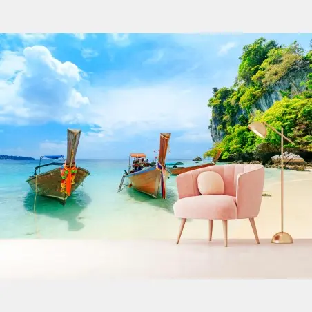 Fotomural barcas tradicionales en la playa de Phuket – Pixers®