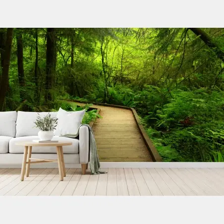 Fotomural sendero verde en bosque encantado – Pixers®