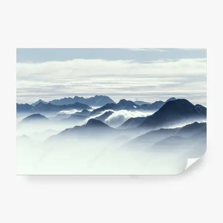 Fotomural panorama de montañas en niebla serena – Pixers®