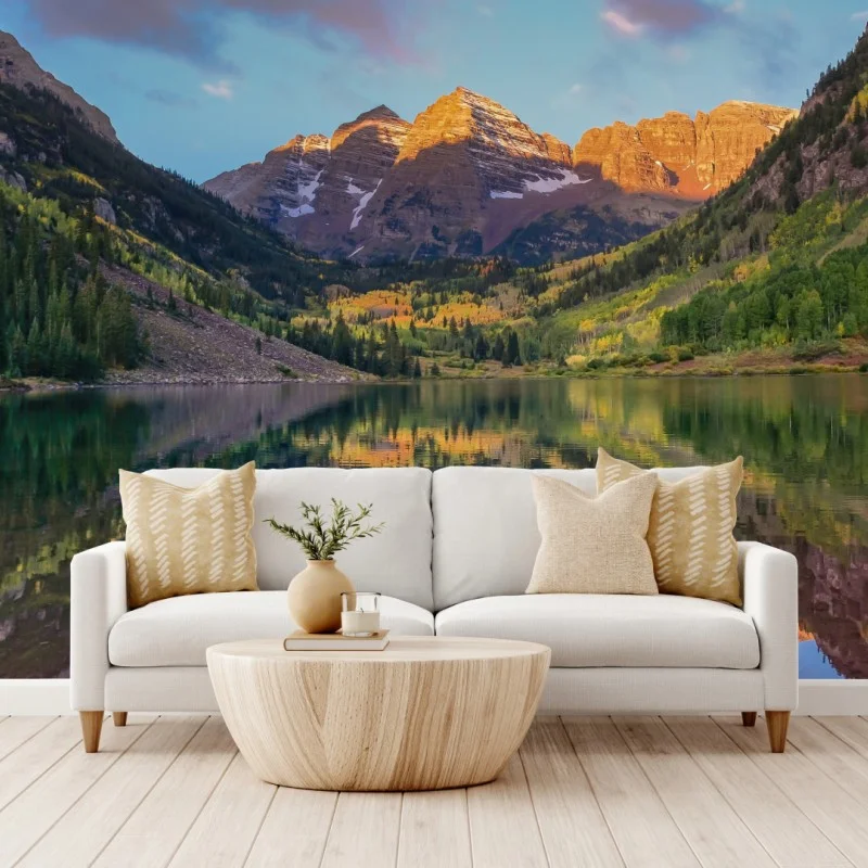 Fotomural amanecer dorado en Maroon Bells, Colorado