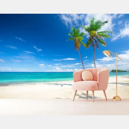 Fotomural paraíso tropical con palmeras en la playa – Pixers®