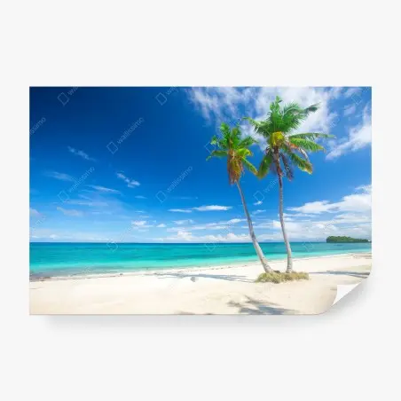 Fotomural paraíso tropical con palmeras en la playa – Pixers®