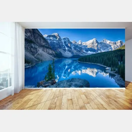 Fotomural paisaje sereno del lago Moraine al amanecer – Pixers®