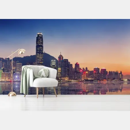 Fotomural atardecer en Hong Kong: horizonte iluminado – Pixers®