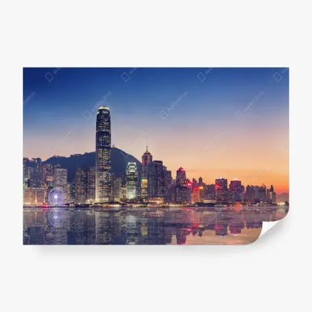 Fotomural atardecer en Hong Kong: horizonte iluminado – Pixers®