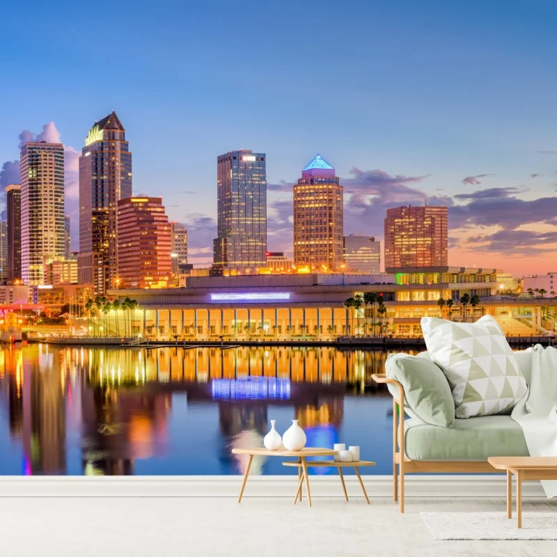 Fotomural panorama urbano de Tampa al atardecer
