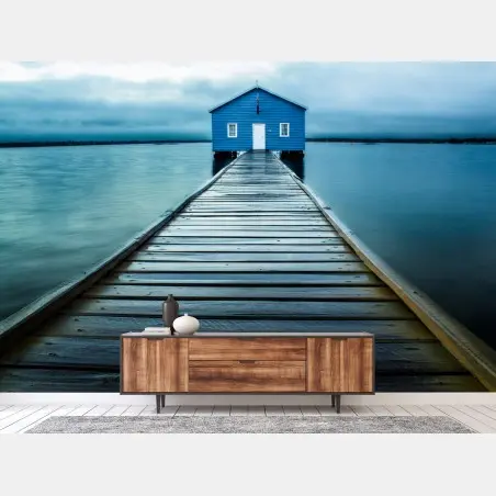 Fotomural caseta azul al final del muelle – Pixers®