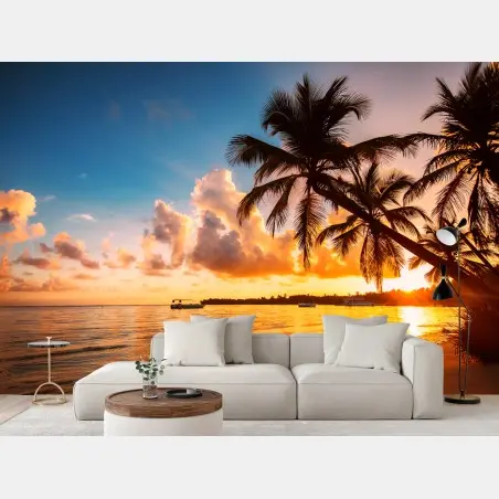 Fotomural puesta de sol con palmeras en la playa de República Dominicana – Pixers®