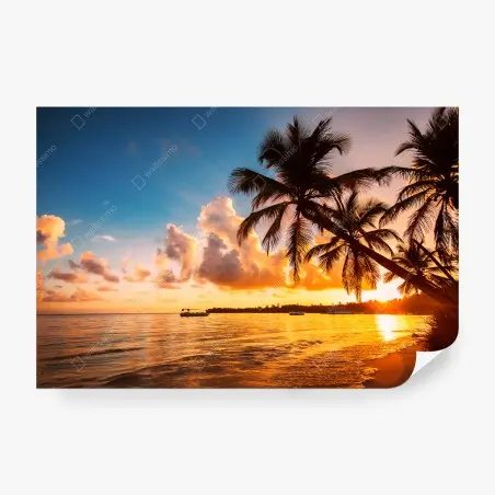 Fotomural puesta de sol con palmeras en la playa de República Dominicana – Pixers®