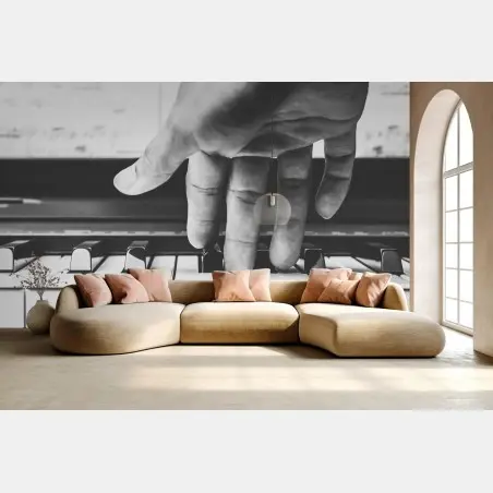 Fotomural mano tocando el piano en blanco y negro – Pixers®