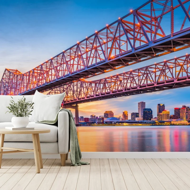 Fotomural puente Crescent City Connection y horizonte de New Orleans al atardecer