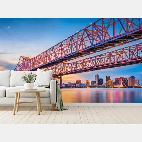 Fotomural puente Crescent City Connection y horizonte de New Orleans al atardecer – Pixers®
