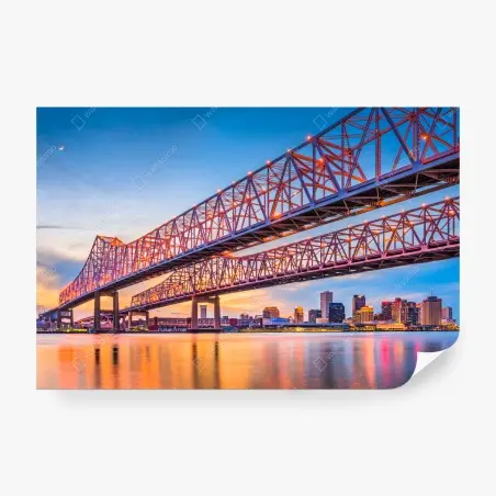 Fotomural puente Crescent City Connection y horizonte de New Orleans al atardecer – Pixers®