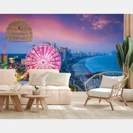 Fotomural puesta de sol en Myrtle Beach con noria iluminada – Pixers®