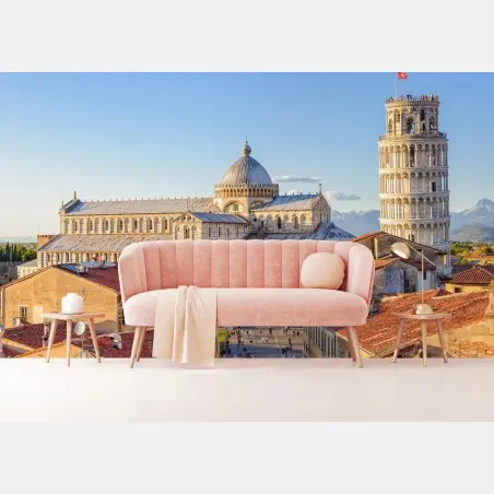 Fotomural vista panorámica de la catedral y la torre inclinada de Pisa – Pixers®