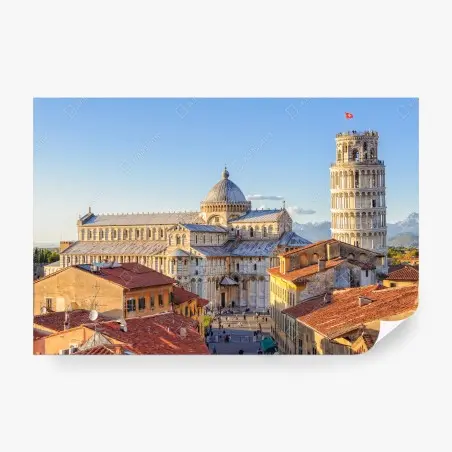 Fotomural vista panorámica de la catedral y la torre inclinada de Pisa – Pixers®