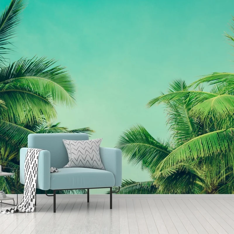 Fotomural escena tropical de palmeras y cielo turquesa