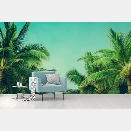 Fotomural escena tropical de palmeras y cielo turquesa – Pixers®