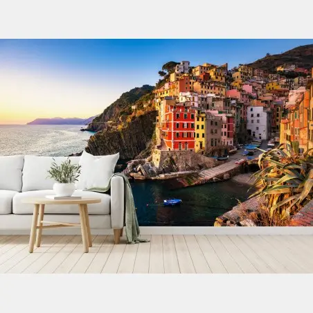 Fotomural puesta de sol en Riomaggiore, Cinque Terre – Pixers®