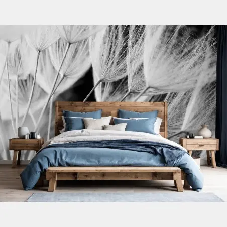 Fotomural detalle delicado de semillas de diente de león en blanco y negro – Pixers®
