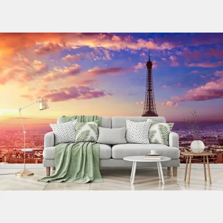 Fotomural puesta de sol sobre París: torre Eiffel y skyline romántico – Pixers®