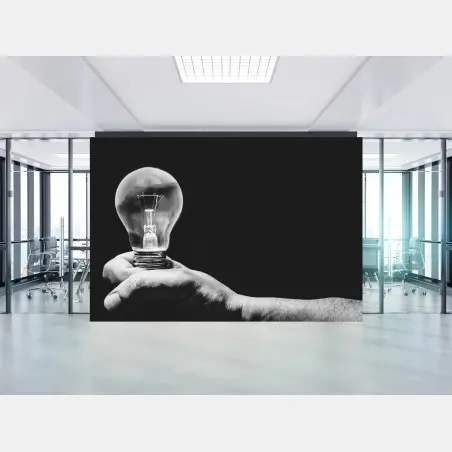 Fotomural mano sosteniendo bombilla en blanco y negro – Pixers®