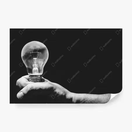 Fotomural mano sosteniendo bombilla en blanco y negro – Pixers®