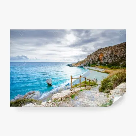 Fotomural costa tranquila con cala y sendero rocoso – Pixers®