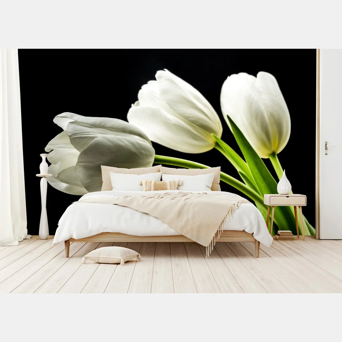 Fotomural elegancia de tulipanes blancos sobre fondo negro – Pixers® Fotomural elegancia de tulipanes blancos sobre fondo negro – Pixers®