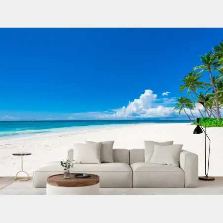 Fotomural escena de playa tropical con palmeras – Pixers®