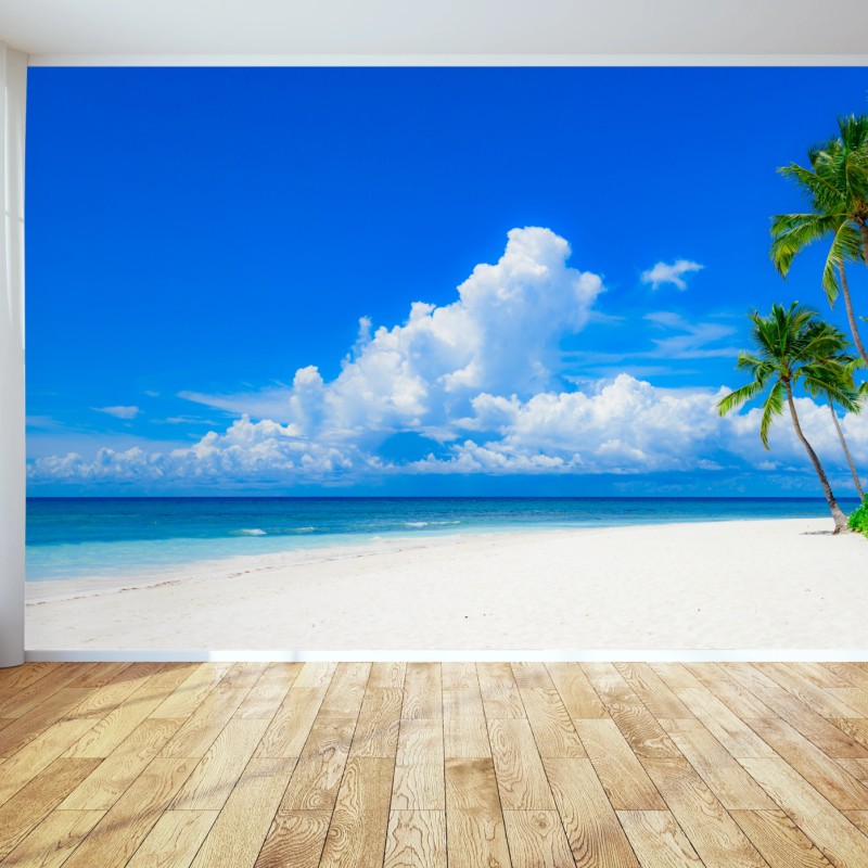 Fotomural paraíso tropical de palmeras en la playa