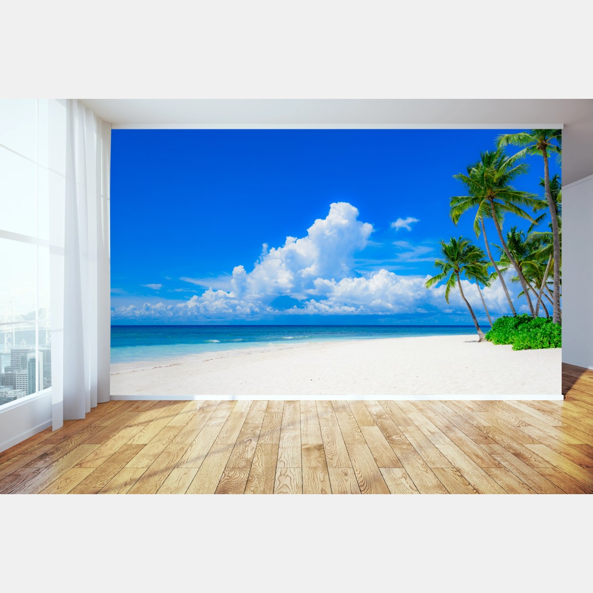Fotomural paraíso tropical de palmeras en la playa – Pixers®
