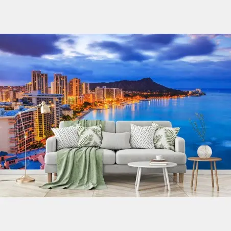 Fotomural amanecer en Waikiki con Diamond Head, Honolulu – Pixers®
